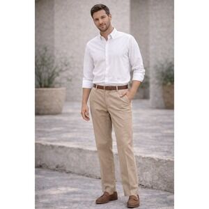 Brooks Brothers Advantage Chino Milano Slim Fit Khaki Pants Mens 32x34 TanCotton